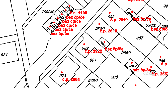 Chomutov 2922 na parcele st. 982 v KÚ Chomutov II, Katastrální mapa