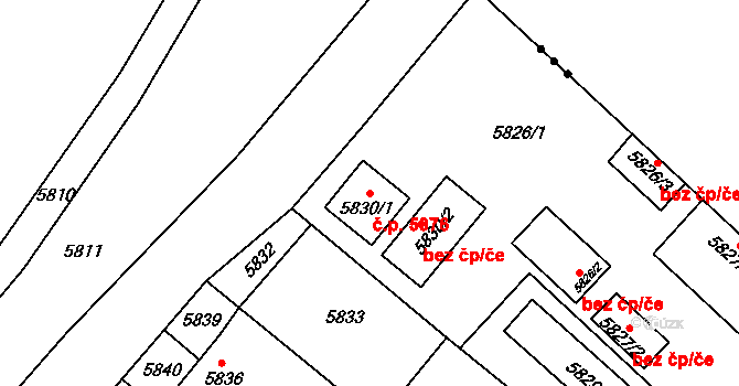 Chomutov 5076 na parcele st. 5830/1 v KÚ Chomutov I, Katastrální mapa