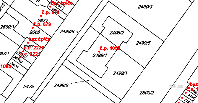 Jirkov 1058 na parcele st. 2498/1 v KÚ Jirkov, Katastrální mapa
