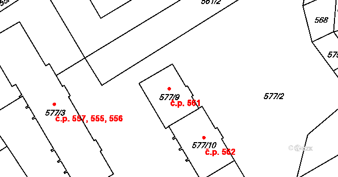 Zbýšov 561 na parcele st. 577/9 v KÚ Zbýšov u Oslavan, Katastrální mapa