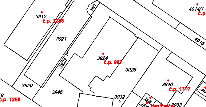 Vsetín 907 na parcele st. 3924 v KÚ Vsetín, Katastrální mapa