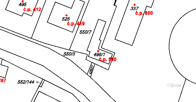 Líbeznice 500 na parcele st. 496/1 v KÚ Líbeznice, Katastrální mapa