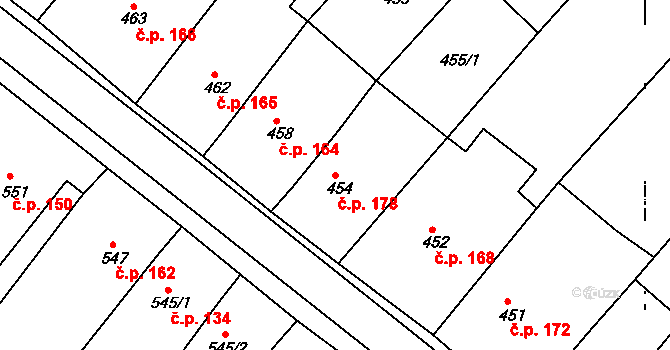 Královopolské Vážany 178, Rousínov na parcele st. 454 v KÚ Královopolské Vážany, Katastrální mapa