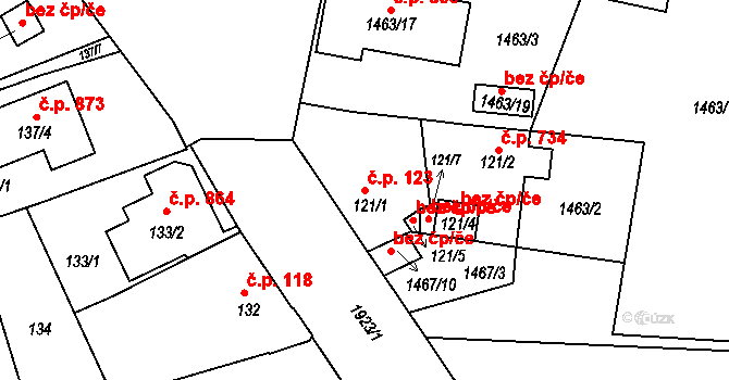 Černice 123, Plzeň na parcele st. 121/1 v KÚ Černice, Katastrální mapa