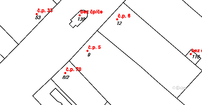 Javůrek 5 na parcele st. 9 v KÚ Javůrek, Katastrální mapa