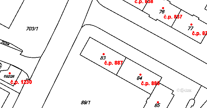 Šumbark 887, Havířov na parcele st. 83 v KÚ Šumbark, Katastrální mapa
