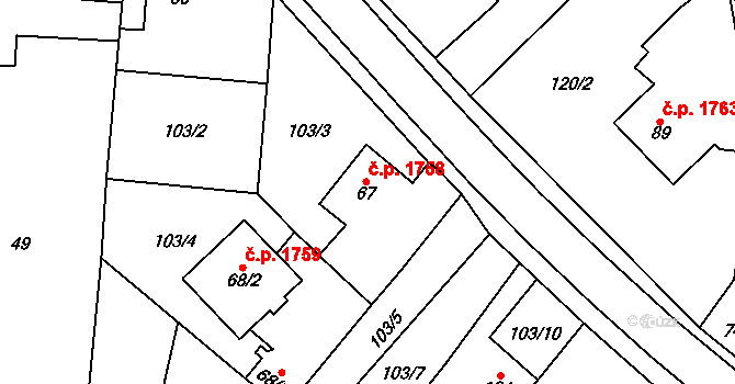 Havlíčkův Brod 1758 na parcele st. 67 v KÚ Perknov, Katastrální mapa