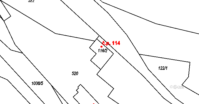 Rejštejn 114 na parcele st. 116/2 v KÚ Rejštejn, Katastrální mapa