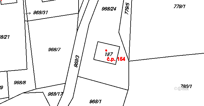 Rejštejn 154 na parcele st. 187 v KÚ Rejštejn, Katastrální mapa