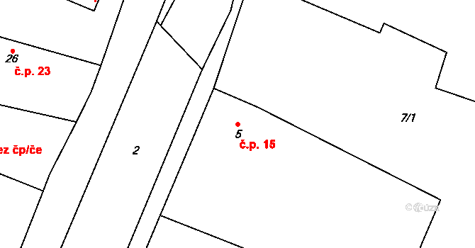 Trnová 15, Katusice na parcele st. 5 v KÚ Trnová u Katusic, Katastrální mapa