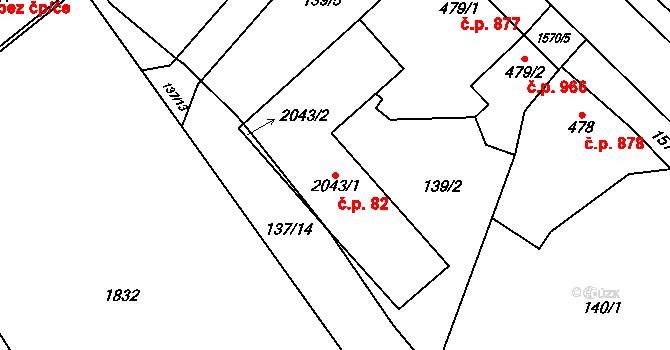 Litovel 82 na parcele st. 2043/1 v KÚ Litovel, Katastrální mapa