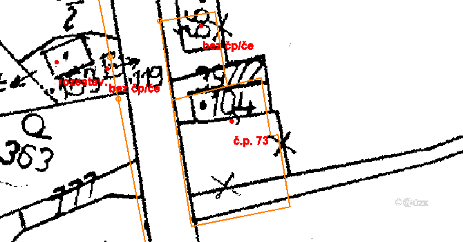 Dolní Rokytá 73, Rokytá na parcele st. 104 v KÚ Dolní Rokytá, Katastrální mapa