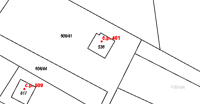 Ropice 401 na parcele st. 536 v KÚ Ropice, Katastrální mapa
