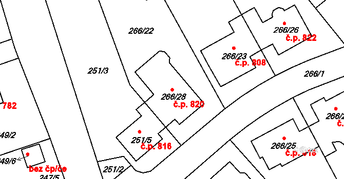 Chropyně 820 na parcele st. 266/28 v KÚ Chropyně, Katastrální mapa