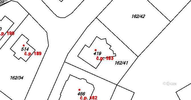 Sedlčánky 183, Čelákovice na parcele st. 419 v KÚ Sedlčánky, Katastrální mapa