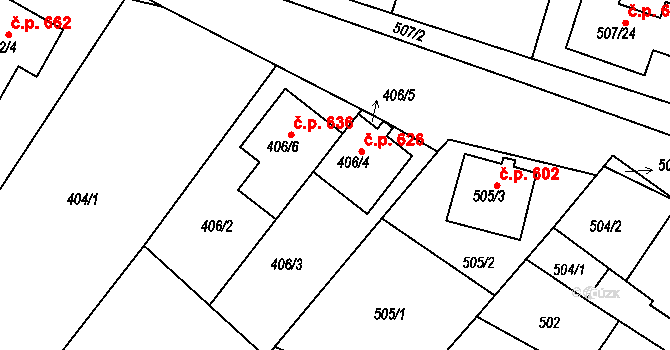 Blučina 626 na parcele st. 406/4 v KÚ Blučina, Katastrální mapa