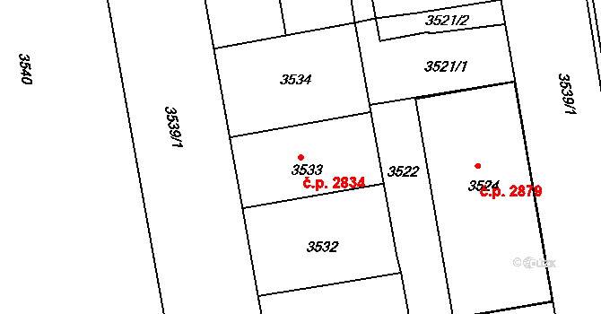 Žižkov 2834, Praha na parcele st. 3533 v KÚ Žižkov, Katastrální mapa