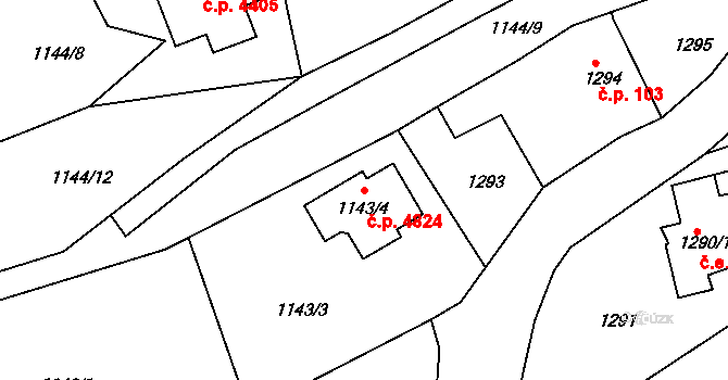 Mšeno nad Nisou 4824, Jablonec nad Nisou na parcele st. 1143/4 v KÚ Mšeno nad Nisou, Katastrální mapa