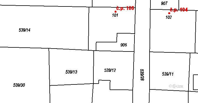 Žerčice 105 na parcele st. 101 v KÚ Žerčice, Katastrální mapa