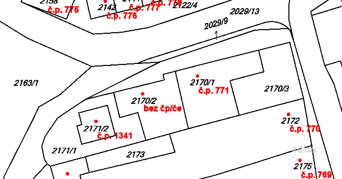 Slavíkovice 1341, Rousínov na parcele st. 2171/2 v KÚ Rousínov u Vyškova, Katastrální mapa