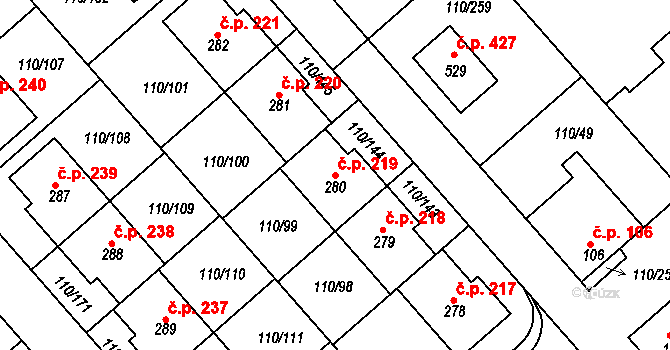 Mratín 219 na parcele st. 280 v KÚ Mratín, Katastrální mapa