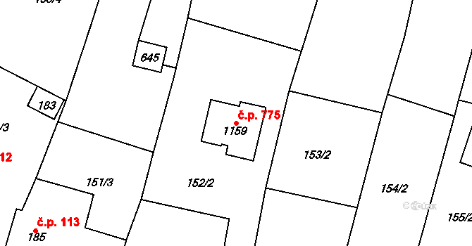 Polešovice 775 na parcele st. 1159 v KÚ Polešovice, Katastrální mapa