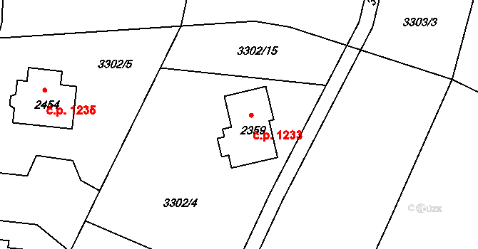 Vizovice 1233 na parcele st. 2359 v KÚ Vizovice, Katastrální mapa