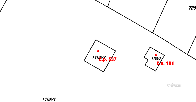 Studánka 537, Varnsdorf na parcele st. 1108/3 v KÚ Studánka u Rumburku, Katastrální mapa