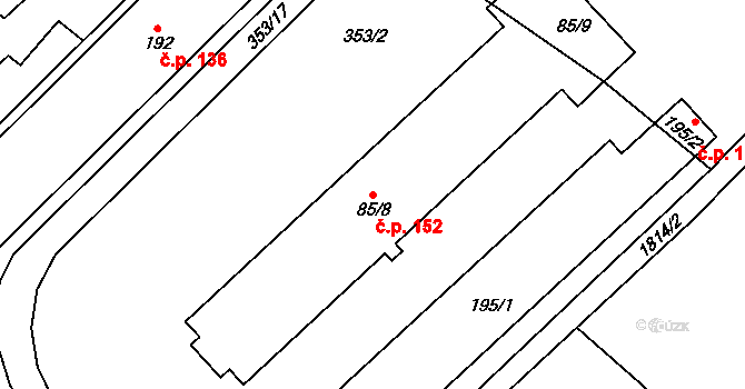 Lutonina 152 na parcele st. 85/8 v KÚ Lutonina, Katastrální mapa