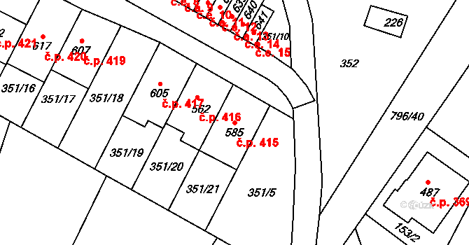 Sady 415, Uherské Hradiště na parcele st. 585 v KÚ Sady, Katastrální mapa