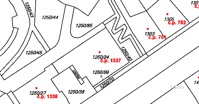Děčín II-Nové Město 1337, Děčín na parcele st. 1250/24 v KÚ Děčín, Katastrální mapa