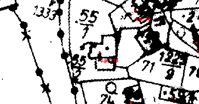 Radošov 213, Kyselka na parcele st. 55/2 v KÚ Radošov u Kyselky, Katastrální mapa