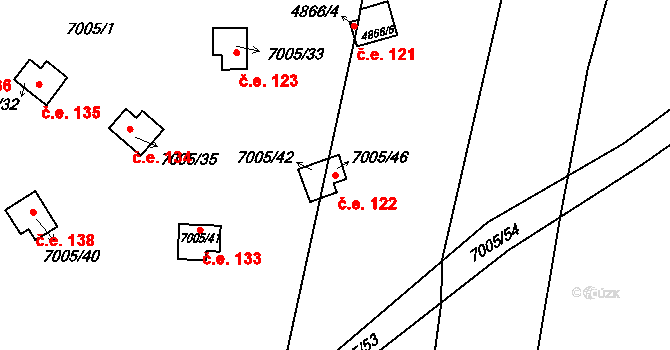 Podlesí 122, Holice na parcele st. 7005/46 v KÚ Holice v Čechách, Katastrální mapa