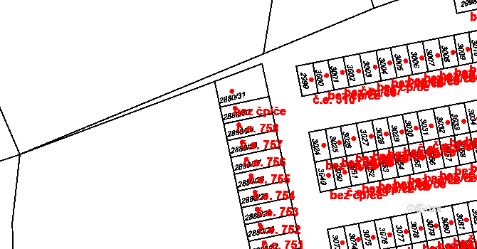 Lutyně 757, Orlová na parcele st. 2880/29 v KÚ Horní Lutyně, Katastrální mapa