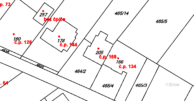 Šebkovice 168 na parcele st. 205 v KÚ Šebkovice, Katastrální mapa