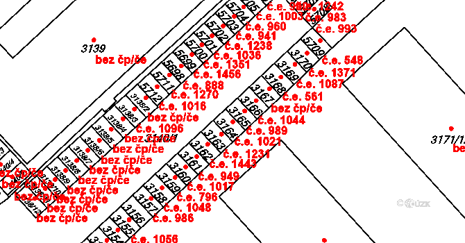 Chomutov 1021 na parcele st. 3164 v KÚ Chomutov I, Katastrální mapa