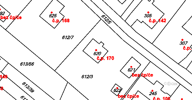Čachovice 170 na parcele st. 620 v KÚ Čachovice, Katastrální mapa