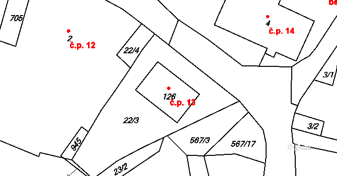 Hadrava 13, Chudenín na parcele st. 126 v KÚ Hadrava, Katastrální mapa