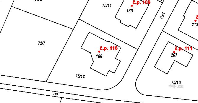 Noutonice 110, Lichoceves na parcele st. 186 v KÚ Noutonice, Katastrální mapa