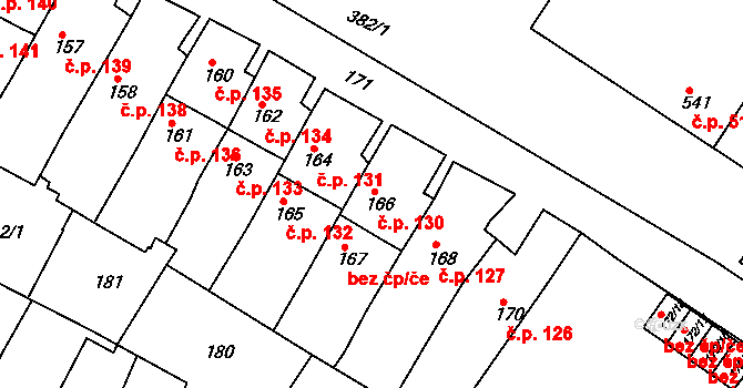 Jemnice 130 na parcele st. 166 v KÚ Jemnice, Katastrální mapa