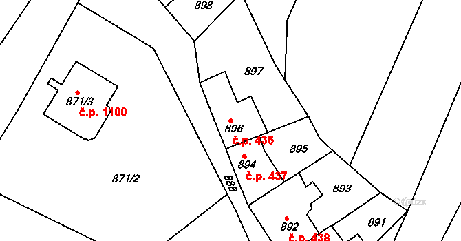 Jemnice 436 na parcele st. 896 v KÚ Jemnice, Katastrální mapa