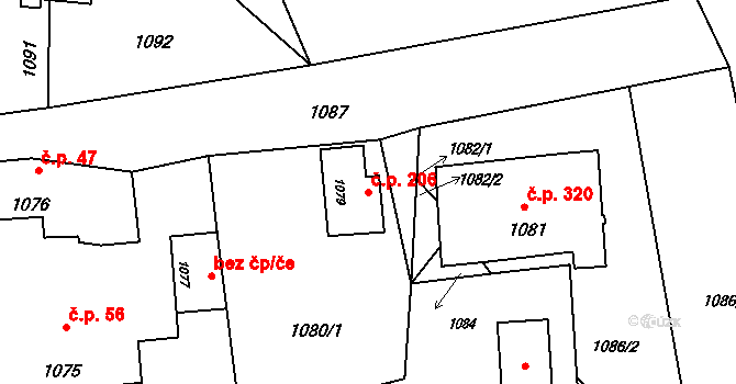 Kunín 206 na parcele st. 1079 v KÚ Kunín, Katastrální mapa