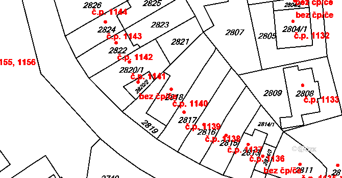 Bruntál 1140 na parcele st. 2818 v KÚ Bruntál-město, Katastrální mapa