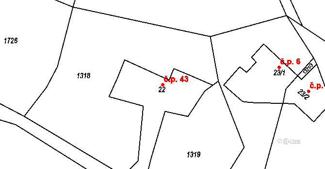 Ratiboř 43, Chyšky na parcele st. 22 v KÚ Ratiboř, Katastrální mapa