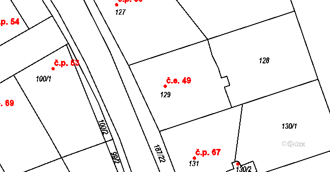 Skramníky 49, Klučov na parcele st. 129 v KÚ Skramníky, Katastrální mapa