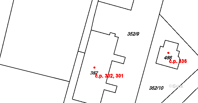 Sedlec 301,302, Sedlec-Prčice na parcele st. 382 v KÚ Sedlec u Votic, Katastrální mapa