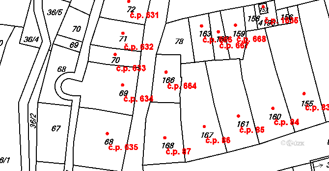 Lipník nad Bečvou I-Město 664, Lipník nad Bečvou na parcele st. 166 v KÚ Lipník nad Bečvou, Katastrální mapa