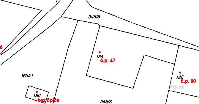 Karlov-Nepomuk 47, Dražíč na parcele st. 184/1 v KÚ Dražíč, Katastrální mapa