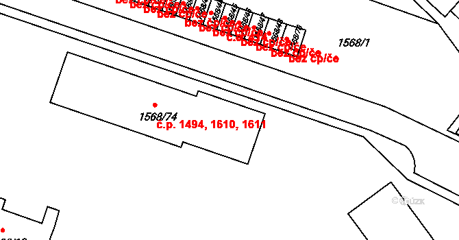 Velké Meziříčí 1494,1610,1611 na parcele st. 1568/74 v KÚ Velké Meziříčí, Katastrální mapa