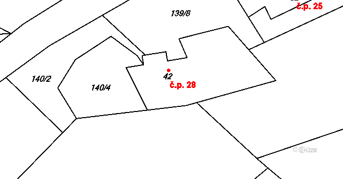 Lubné 28 na parcele st. 42 v KÚ Lubné, Katastrální mapa